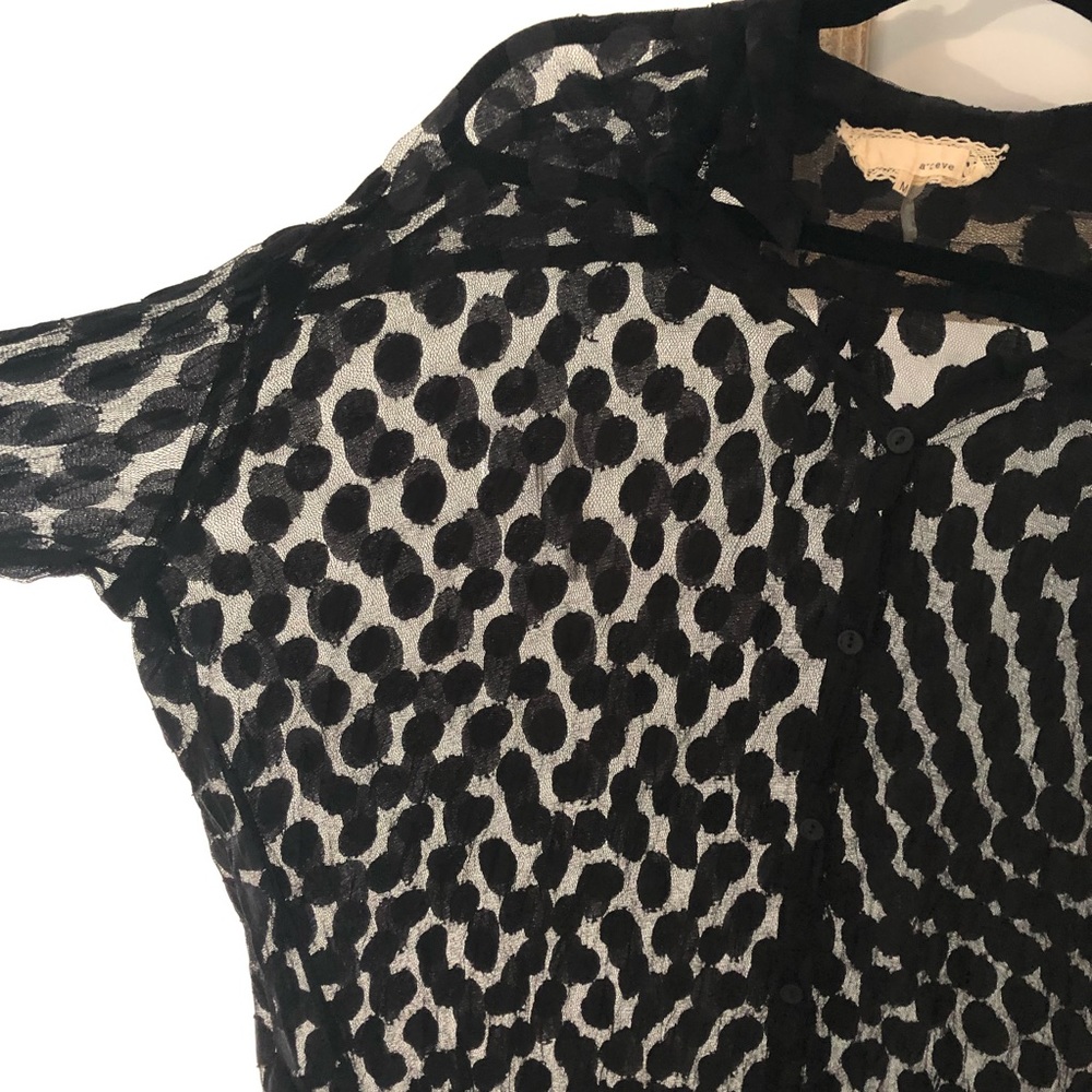 Anthropologie Sheer long black dot top, medium